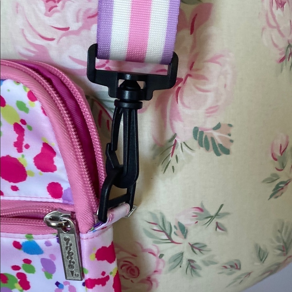 Pink and White Floral Crossbody Bag with Adjustable Strap - Picture 3 of 10